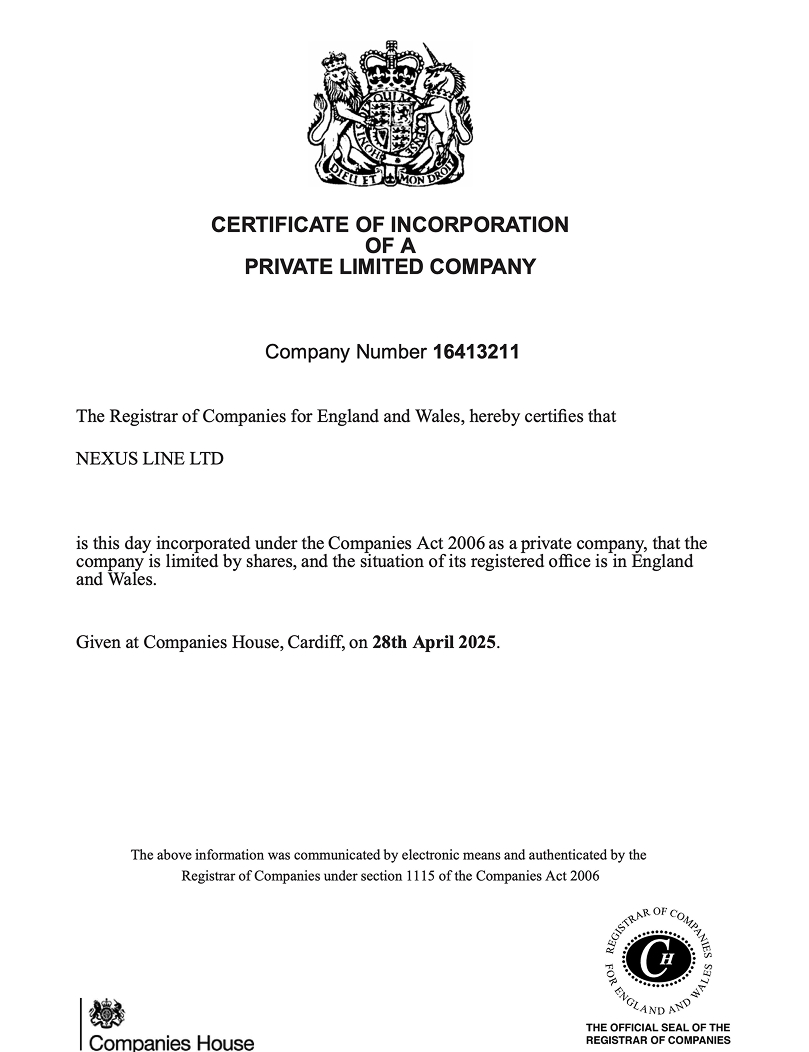 NEXUS LINE Certificate